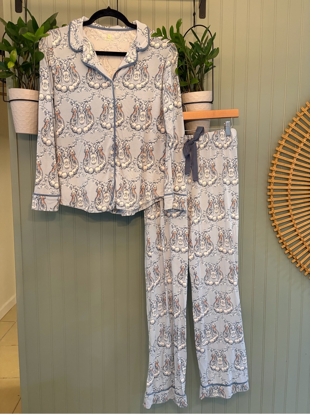 Spartina 449 Garden Toile Pajama Set Light Blue Small EUC make an offer !